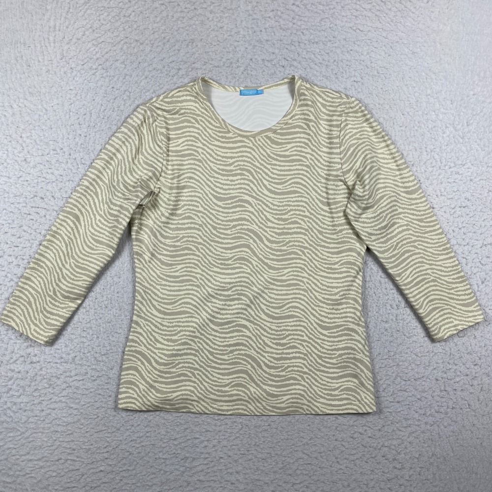 J.McLaughlin‎ Top Women Medium Beige Yellow Zebra Print Stretch Crew Neck